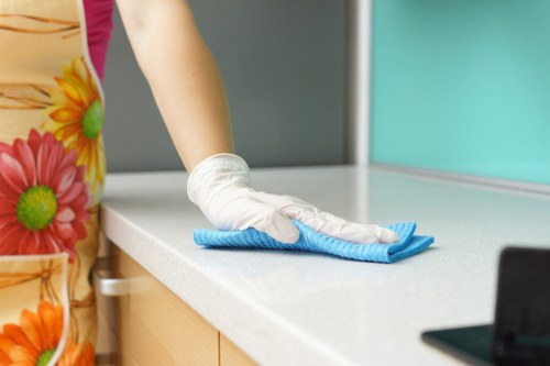 Deep cleaning of luxury kitchen surfaces during Knightsbridge move-out cleaning