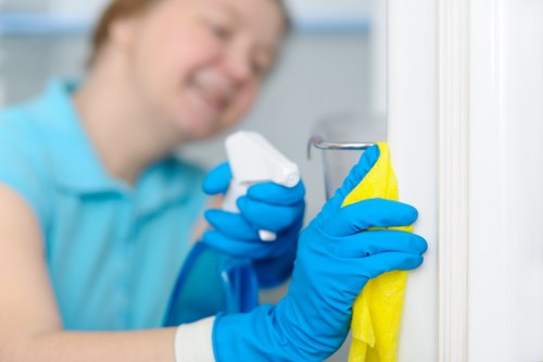 Clean and organised oven cleaning workspace with safety equipment