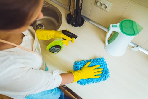 Safe oven cleaning setup with protected surrounding surfaces